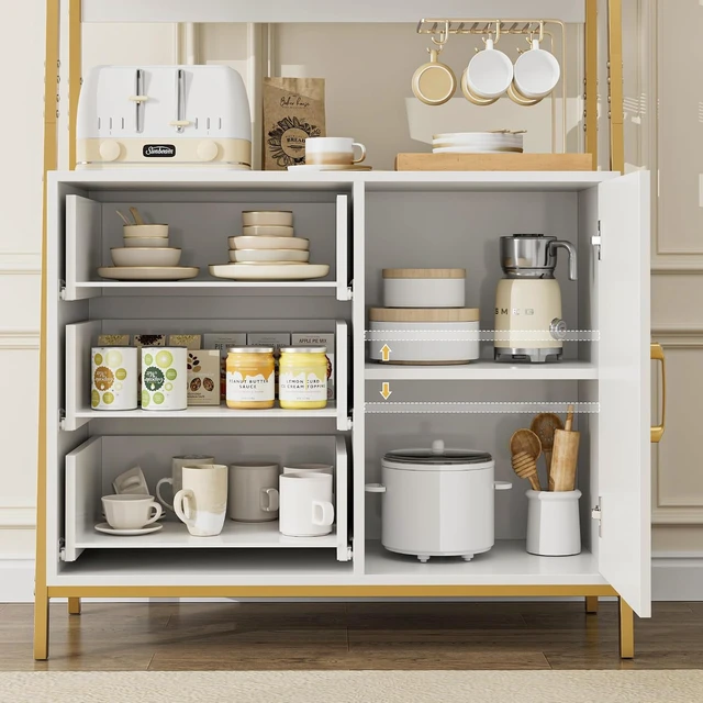 Alt view image 5 of 7 - White Gold Bookshelf, 69" H Ladder Book Shelf with Drawers & Shelves