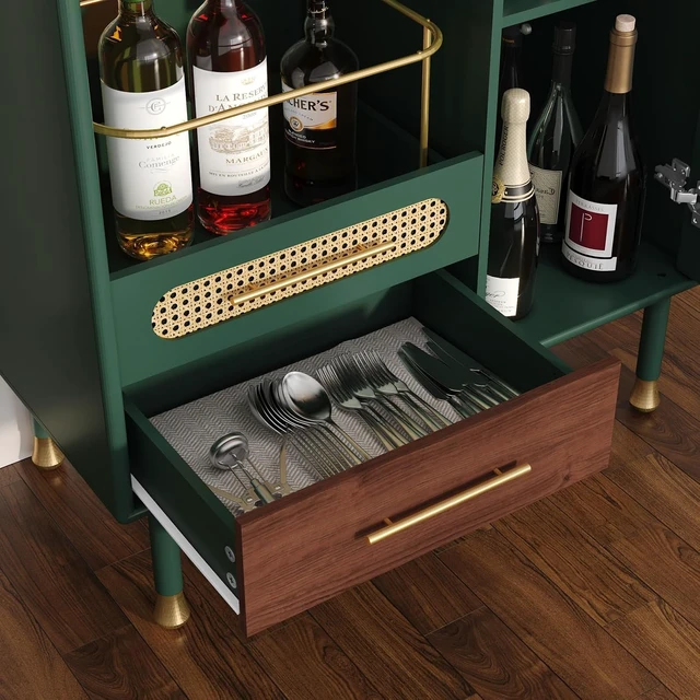 Alt view image 5 of 7 - Modern Coffee Bar Cabinet with Pull-Out Wine Storage, Green