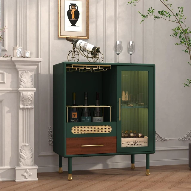 Alt view image 6 of 7 - Modern Coffee Bar Cabinet with Pull-Out Wine Storage, Green