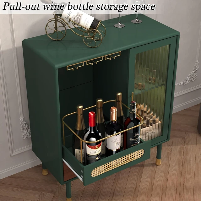 Alt view image 7 of 7 - Modern Coffee Bar Cabinet with Pull-Out Wine Storage, Green