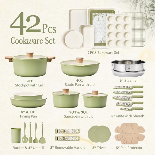 Alt view image 2 of 7 - 42pcs Ceramic Cookware Set, Pots and Pans Set with Detachable Handle