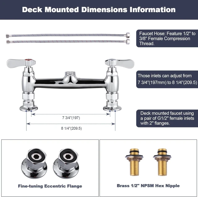 Alt view image 7 of 7 - Commercial Kitchen Faucet Deck Mount with Pre-Rinse Sprayer 21" Height Kitchen Sink Faucet 8 Inch Center with 10" Add-on Swing Spout Faucet & Coiled Spring Pull Down Spray