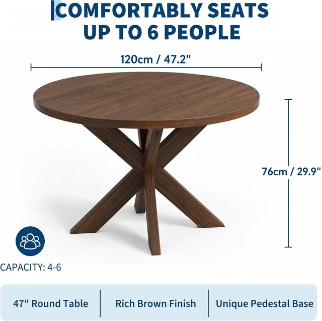 Alt view image 2 of 7 - 47" Round Dining Table for 4, Wood Circle Kitchen Table,x Leg Base