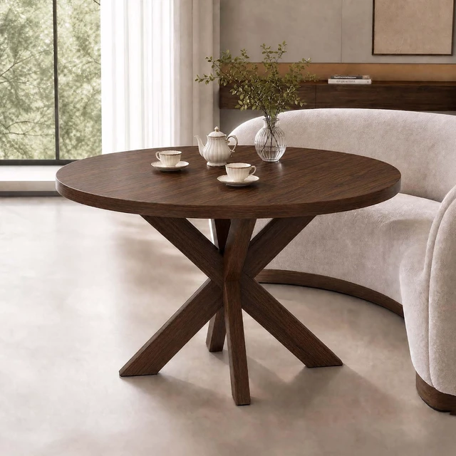 Alt view image 4 of 7 - 47" Round Dining Table for 4, Wood Circle Kitchen Table,x Leg Base
