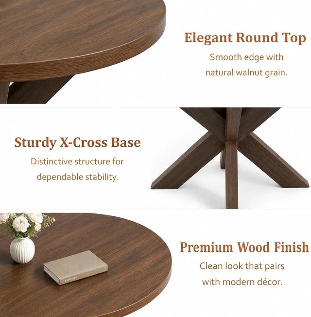Alt view image 5 of 7 - 47" Round Dining Table for 4, Wood Circle Kitchen Table,x Leg Base