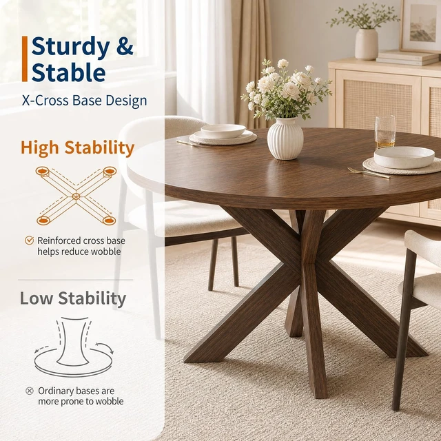 Alt view image 6 of 7 - 47" Round Dining Table for 4, Wood Circle Kitchen Table,x Leg Base