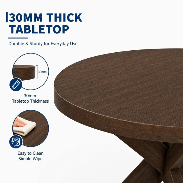 Alt view image 7 of 7 - 47" Round Dining Table for 4, Wood Circle Kitchen Table,x Leg Base