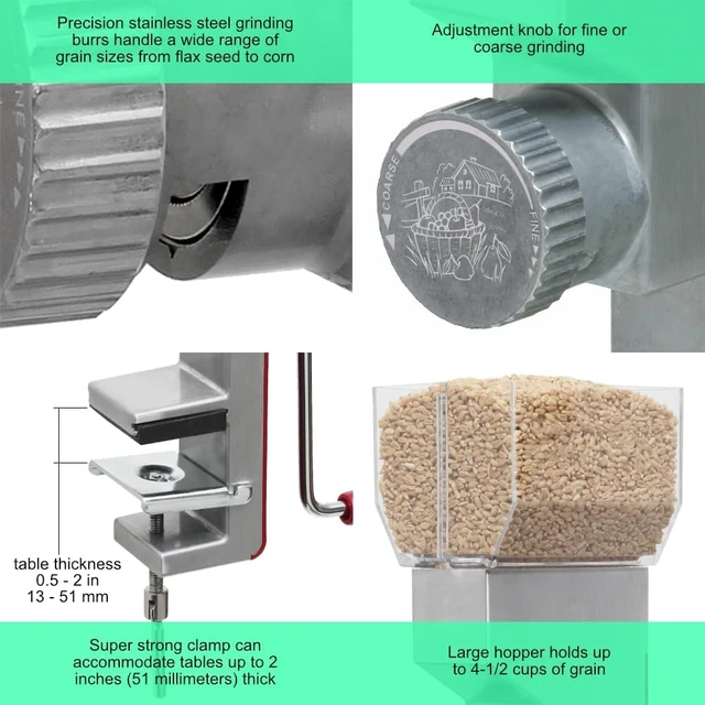 Alt view image 3 of 6 - Grain Mill Wheat Flour Grinder, Stainless Steel Metal Burrs (Deluxe Grain Mill + The Motor)