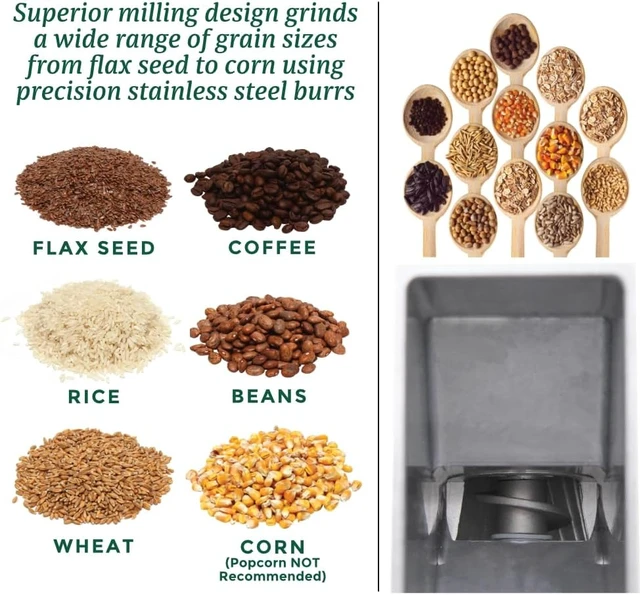 Alt view image 4 of 6 - Grain Mill Wheat Flour Grinder, Stainless Steel Metal Burrs (Deluxe Grain Mill + The Motor)