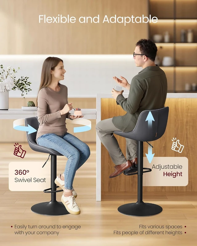 Alt view image 5 of 7 - Bar Stools Set of 4, Swivel, Adjustable Height, Spliced Design