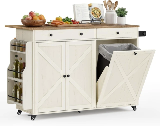 Main image of Mobile Kitchen Island with Trash Can Storage, Drop Leaf