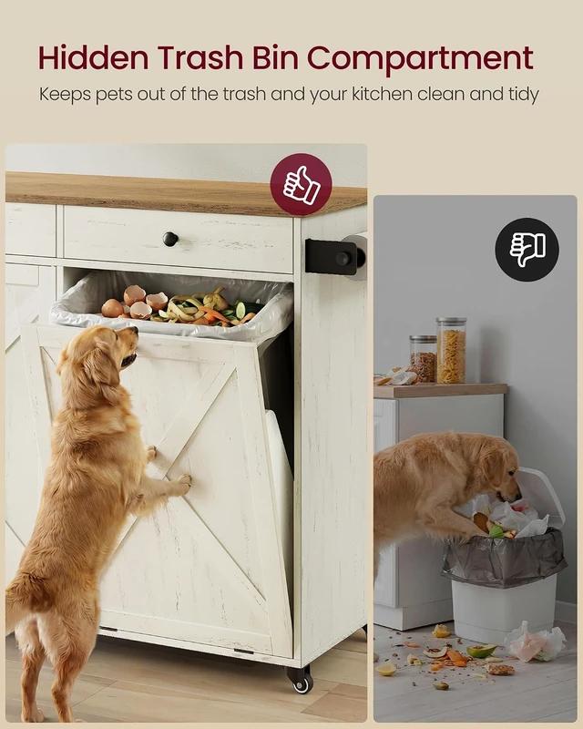 Alt view image 4 of 7 - Mobile Kitchen Island with Trash Can Storage, Drop Leaf
