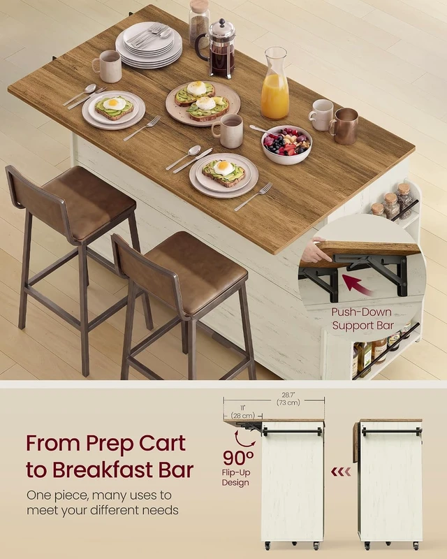 Alt view image 5 of 7 - Mobile Kitchen Island with Trash Can Storage, Drop Leaf