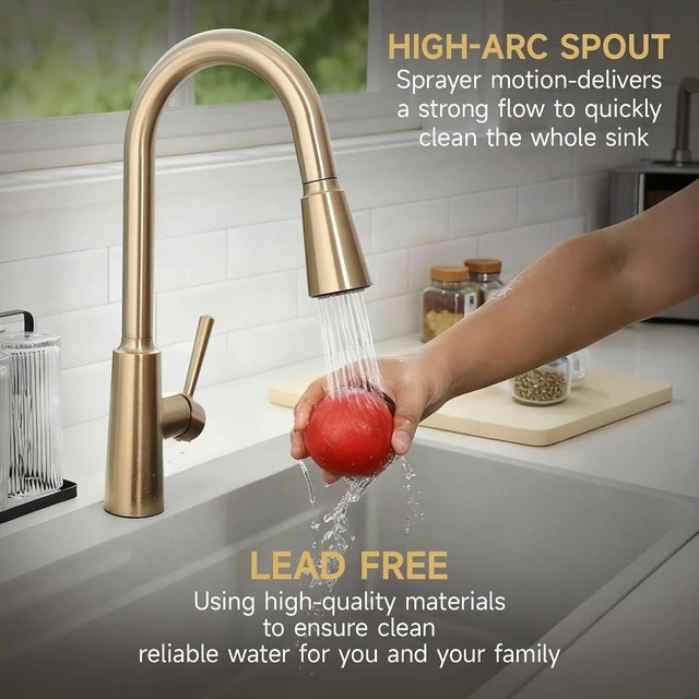 Alt view image 2 of 7 - Modern Kitchen Faucet with Pull Down Sprayer, KF241-CB