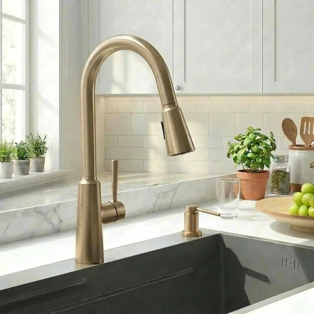 Alt view image 4 of 7 - Modern Kitchen Faucet with Pull Down Sprayer, KF241-CB