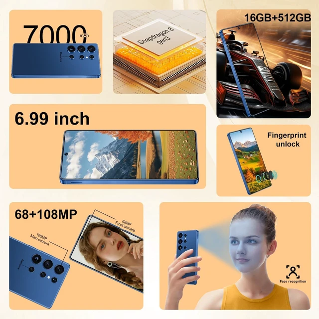 Alt view image 3 of 7 - I25 Ultra: Powerhouse 16GB/512GB, 2-Day 7000mAh Battery, Huge 6.99" Android 14 Phone w/Built-in Stylus - Your All-in-One Device The Superior Choice (Blue)