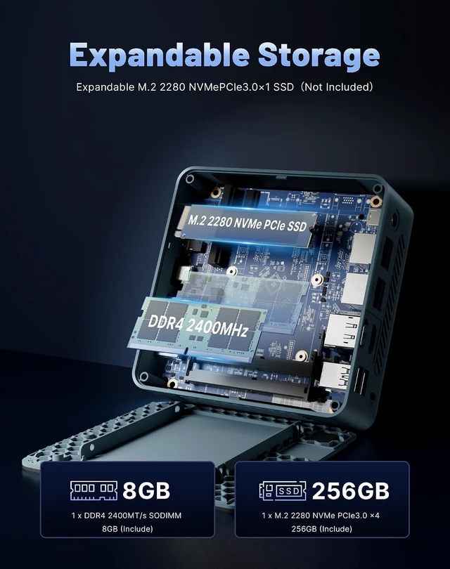 Alt view image 5 of 7 - C4 SE Mini PC, Ryzen 5 3500U (up to 3.7GHz), 8GB DDR4 256GB NVMe SSD