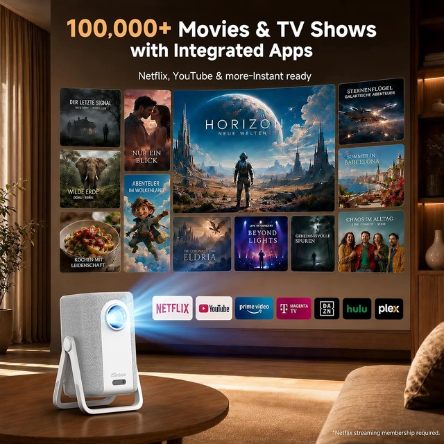 Alt view image 2 of 7 - Short Throw Projector 4K, Now with Netflix, Auto Focus, 40W Dolby