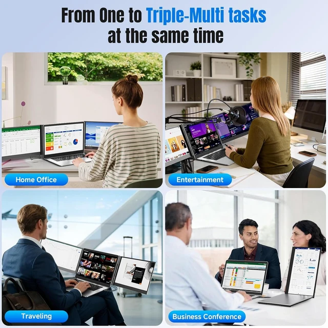 Alt view image 7 of 7 - Laptop Screen Extender 15.6", 1080P FHD Triple Portable Monitor for Laptops 13-17.3", Ultra-Slim Dual Monitor Extender for Windows/Mac/Chrome/Dex, USB-C/HDMI Plug and Play