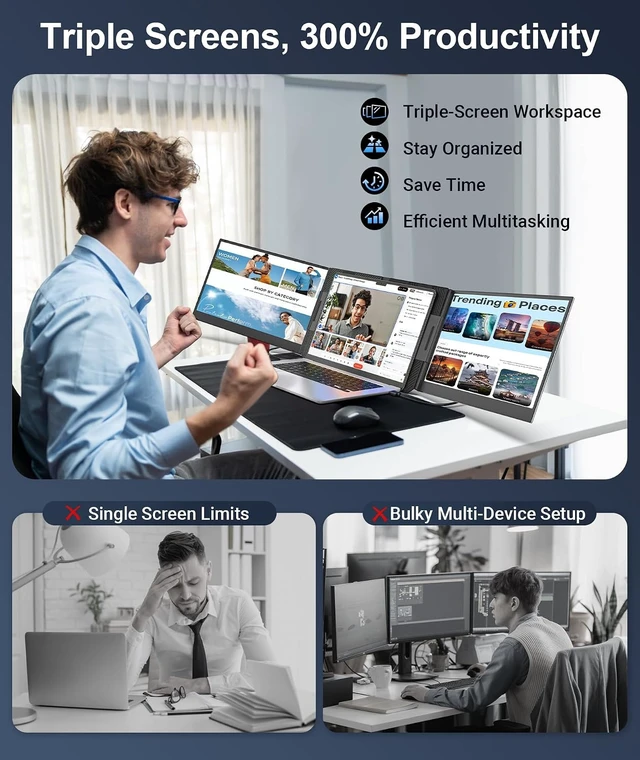 Alt view image 4 of 7 - 15.6" Laptop Screen Extender, FHD 1080P IPS Triple Portable Monitor
