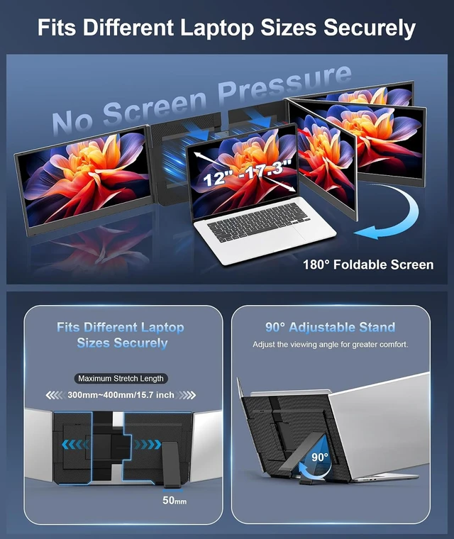 Alt view image 7 of 7 - 15.6" Laptop Screen Extender, FHD 1080P IPS Triple Portable Monitor
