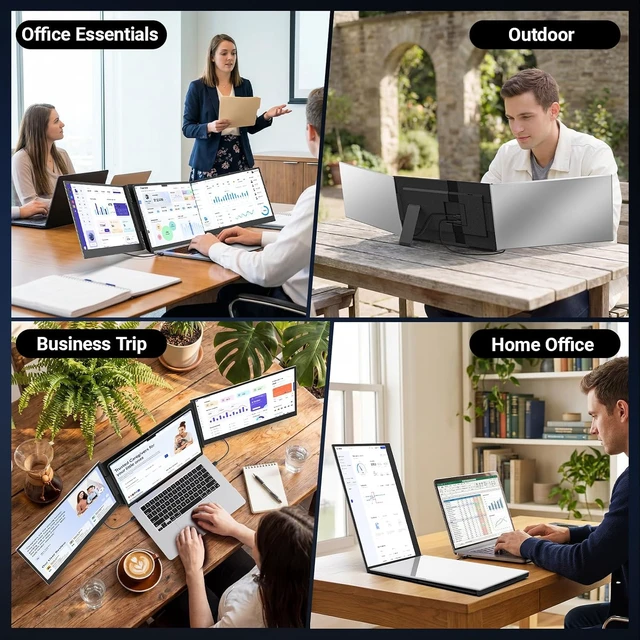 Alt view image 7 of 7 - 15.6" Laptop Screen Extender, 1080P FHD Triple Portable Monitor for Laptops, Ultra-Slim Travel Dual Monitor Fit for 12"-17.3" Laptops, USB-C Plug&Play Extended Screen Compatible with Win/Mac/Android