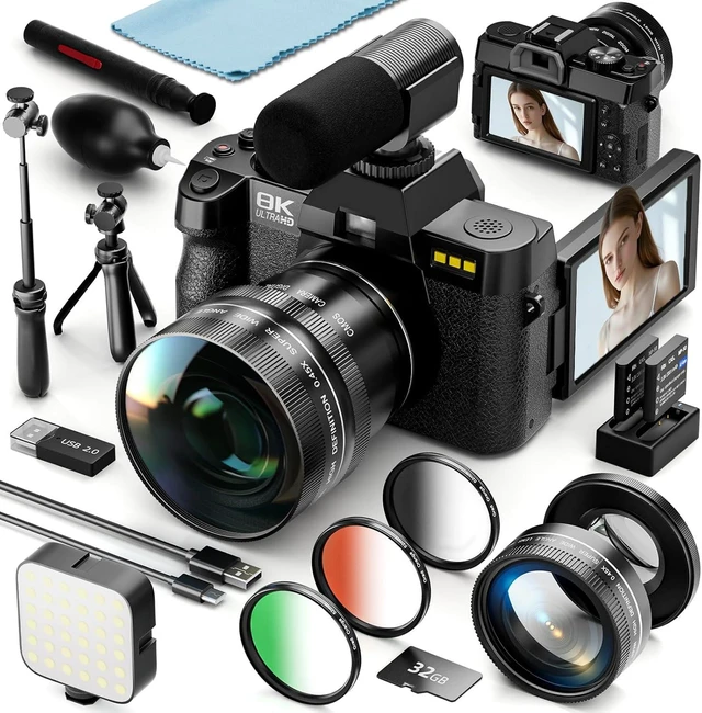 Main image of 8K 64MP Digital Cameras for Photography,16X Zoom,3 Color FiltersBlack
