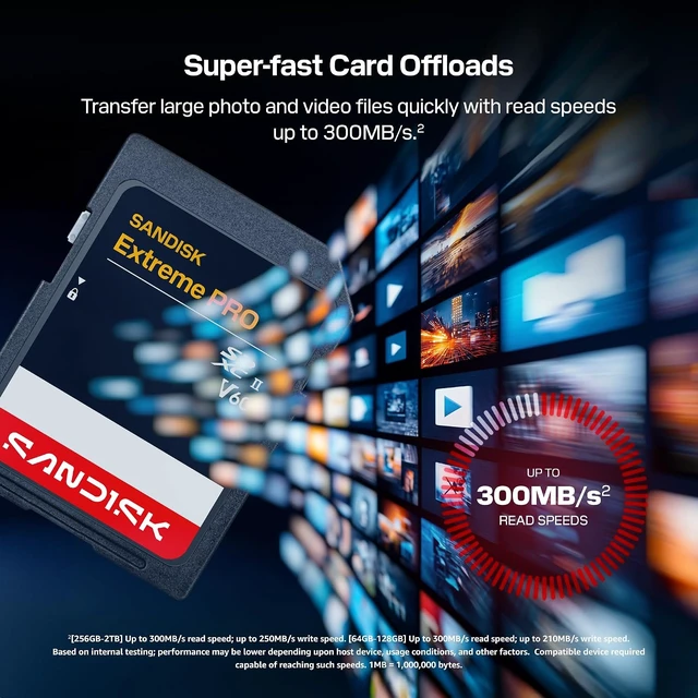 Alt view image 4 of 7 - 128GB Extreme PRO SD Memory Card, Up to 300MB/s Read Speeds, UHS-II