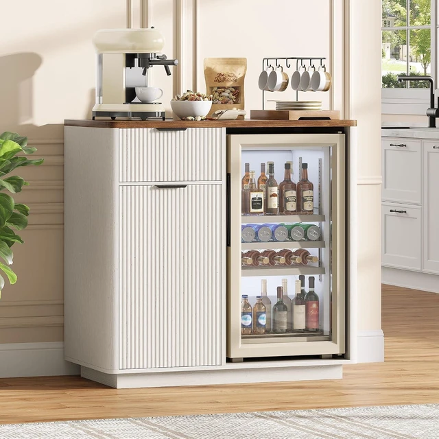 Main image of Mini Fridge Cabinet, Coffee Bar Cabinet with Fridge Space, Distressed White