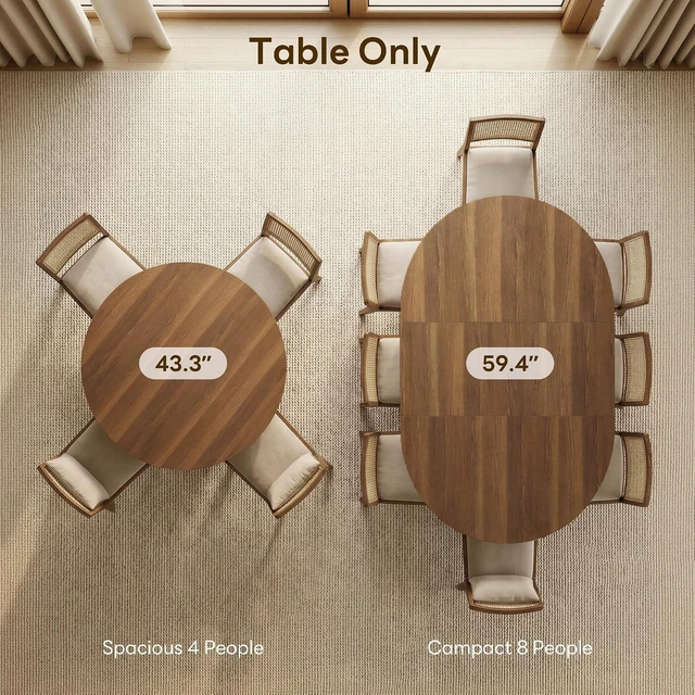 Alt view image 4 of 7 - Dining Table, 43"-59" Extendable Round to Oval with Storage, Walnut