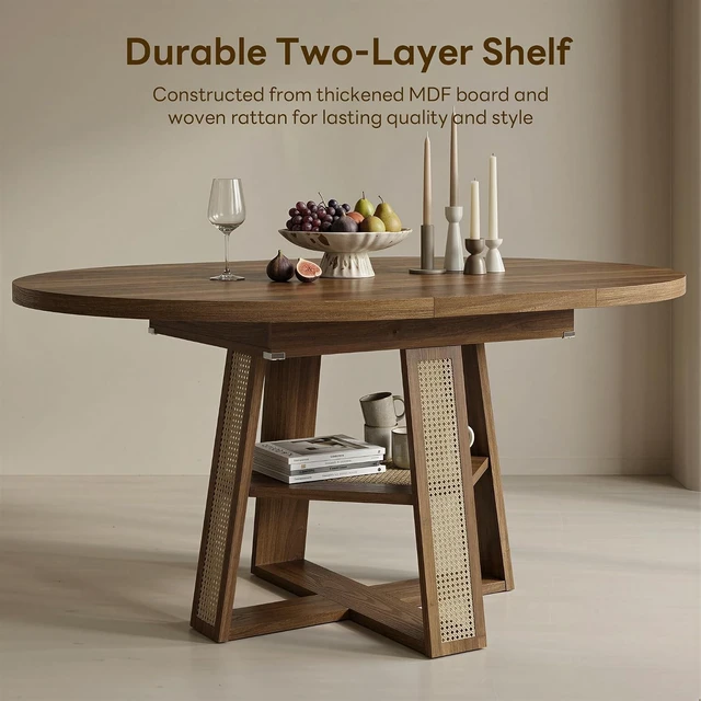 Alt view image 5 of 7 - Dining Table, 43"-59" Extendable Round to Oval with Storage, Walnut