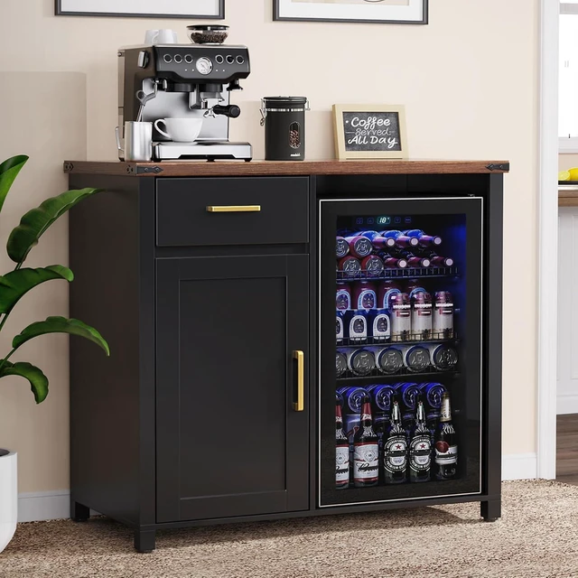 Main image of Coffee Bar Cabinet with Fridge Space, Mini Fridge Stand,Black