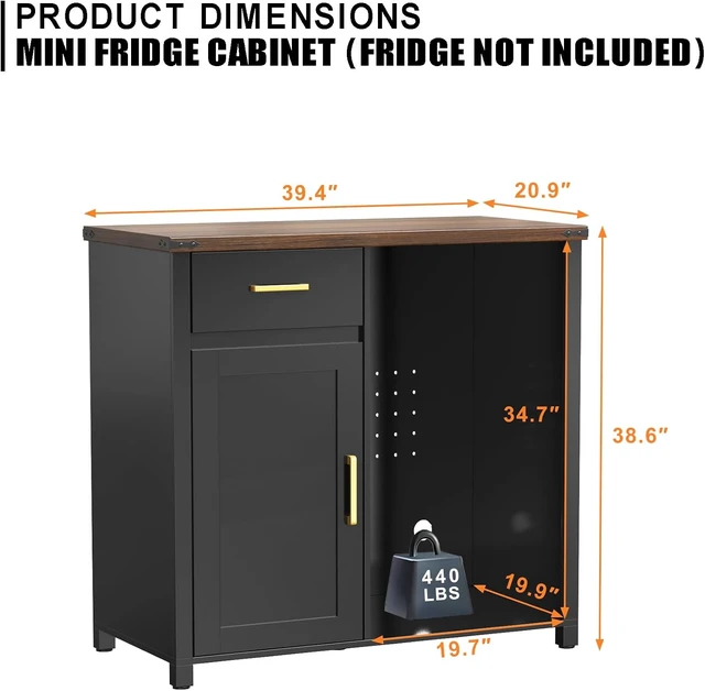 Alt view image 2 of 7 - Coffee Bar Cabinet with Fridge Space, Mini Fridge Stand,Black