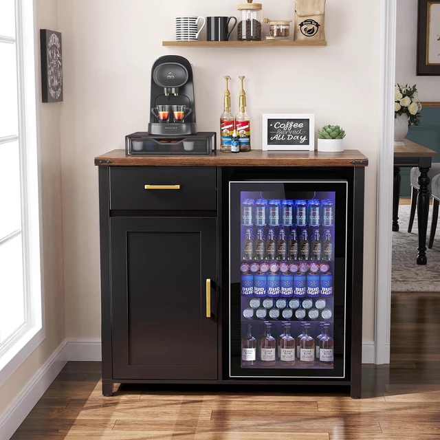 Alt view image 3 of 7 - Coffee Bar Cabinet with Fridge Space, Mini Fridge Stand,Black