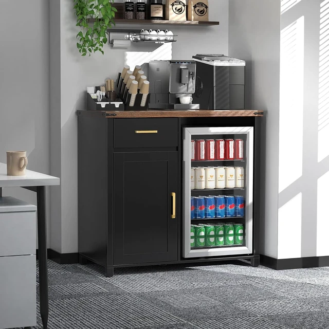 Alt view image 4 of 7 - Coffee Bar Cabinet with Fridge Space, Mini Fridge Stand,Black