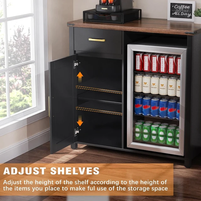 Alt view image 6 of 7 - Coffee Bar Cabinet with Fridge Space, Mini Fridge Stand,Black