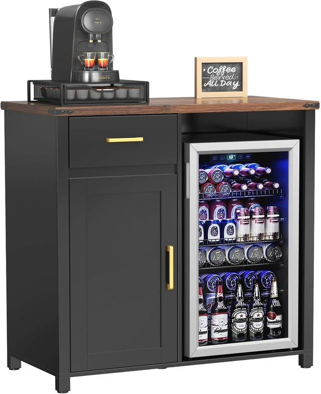 Alt view image 7 of 7 - Coffee Bar Cabinet with Fridge Space, Mini Fridge Stand,Black