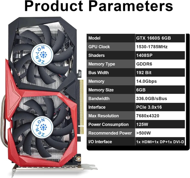 Alt view image 2 of 7 - GeForce GTX 1660 Super 6GB Graphics Cards, GDRR6 192Bit PCIE 3.0X16 Computer Gaming Gpu, Dual Freeze Fans Video Card with HDMI/DP/DVI Ports Support 4K and 8K HD