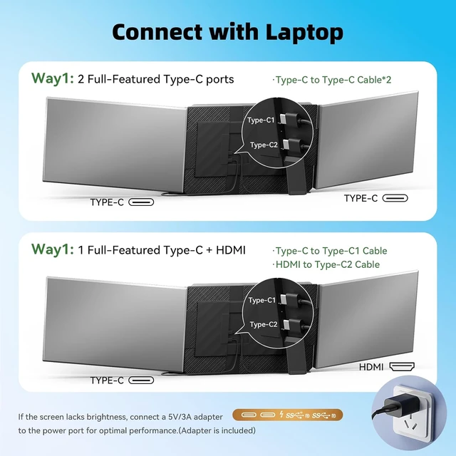 Alt view image 4 of 7 - Laptop Screen Extender 15.6", IPS Plug&Play Portable Monitor for Laptop, FHD 1080P Triple Monitor Extender, Ultra-Slim Travel Extended Screen for Business Work Study