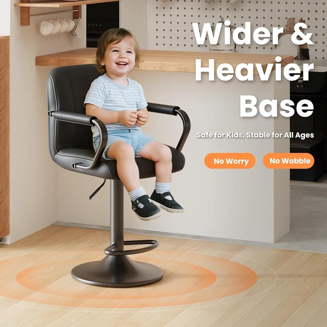Alt view image 3 of 7 - Set of 4 Kitchen Bar Stools with Armrest and Back - Sillas para Barra de Cocina, Adjustable Barstools for Island Counter, Bar Chairs, Bancos para Barra de Cocina, Black Finish