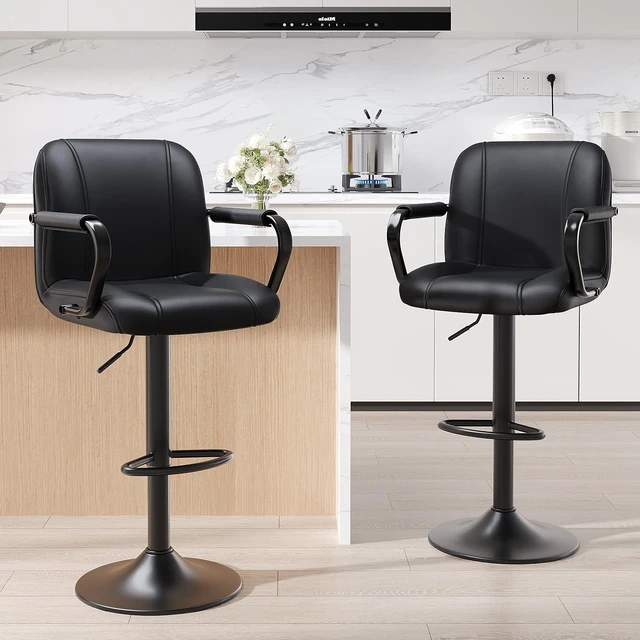 Alt view image 7 of 7 - Set of 4 Kitchen Bar Stools with Armrest and Back - Sillas para Barra de Cocina, Adjustable Barstools for Island Counter, Bar Chairs, Bancos para Barra de Cocina, Black Finish