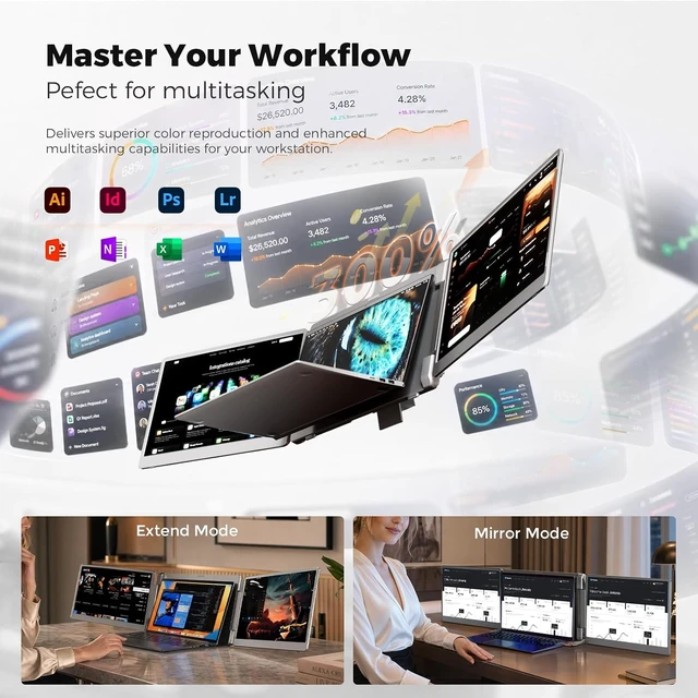 Alt view image 3 of 7 - Laptop Screen Extender, 15.6" FHD Laptop Monitor Extender, Triple Portable Monitor for 12"-17.3" Laptops, Plug & Play, 360° Rotation Screen, Compatible with MacOS/Wins/Switch/Surface