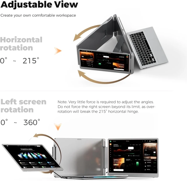 Alt view image 4 of 7 - Laptop Screen Extender, 15.6" FHD Laptop Monitor Extender, Triple Portable Monitor for 12"-17.3" Laptops, Plug & Play, 360° Rotation Screen, Compatible with MacOS/Wins/Switch/Surface