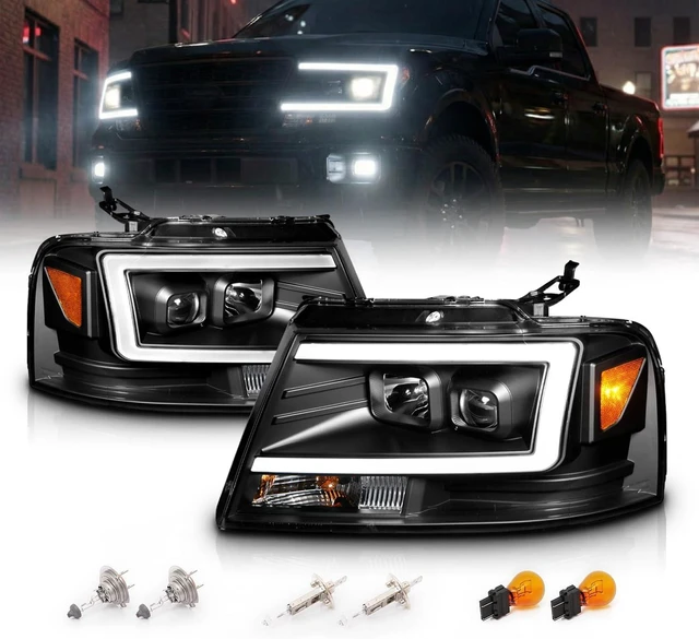 Main image of For 2004-2008 Ford F-150 Truck C-Type LED Tube Square Black Projector Headlights Assembly Pair - Driver and Passenger