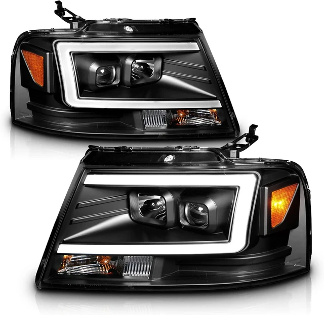 Alt view image 7 of 7 - For 2004-2008 Ford F-150 Truck C-Type LED Tube Square Black Projector Headlights Assembly Pair - Driver and Passenger
