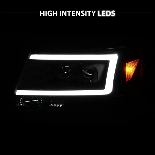 Alt view image 6 of 7 - For 2004-2008 Ford F-150 Truck C-Type LED Tube Square Black Projector Headlights Assembly Pair - Driver and Passenger