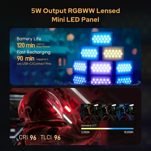 Alt view image 2 of 7 - MC Pro RGBWW On Camera Video Light,5W High Brightness 1585Lux@0.5m