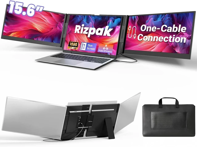 Main image of One Cable Laptop Screen Extender, 15.6 Ultra-Slim Triple Portable Monitor, 1080P FHD IPS Display, USB-C/A Connection, Travel Monitor for 1317.3" Laptops, for Mac/Win/Android (Driver Required)
