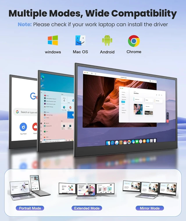 Alt view image 2 of 7 - One Cable Laptop Screen Extender, 15.6 Ultra-Slim Triple Portable Monitor, 1080P FHD IPS Display, USB-C/A Connection, Travel Monitor for 1317.3" Laptops, for Mac/Win/Android (Driver Required)