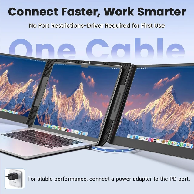 Alt view image 3 of 7 - One Cable Laptop Screen Extender, 15.6 Ultra-Slim Triple Portable Monitor, 1080P FHD IPS Display, USB-C/A Connection, Travel Monitor for 1317.3" Laptops, for Mac/Win/Android (Driver Required)